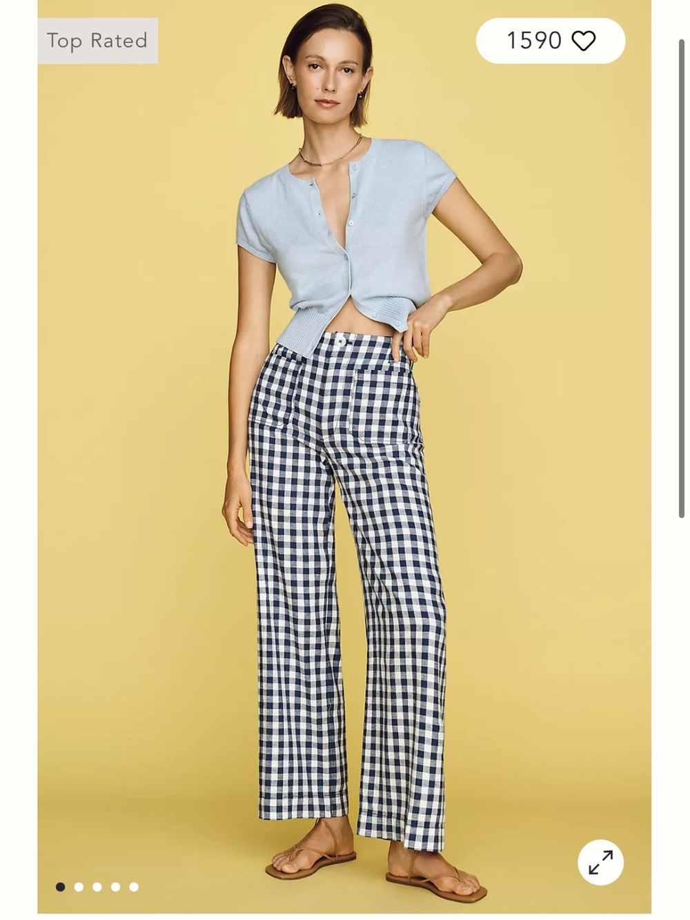 Anthropologie Maeve 25p navy Checked Wide-Leg Pants - Navy/White